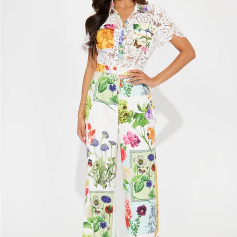 Fashion Nova Multicolor Floral Wide-Leg Pants